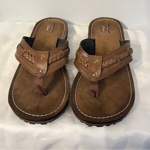 Clarks Brown Leather Sandals with Braided Strap